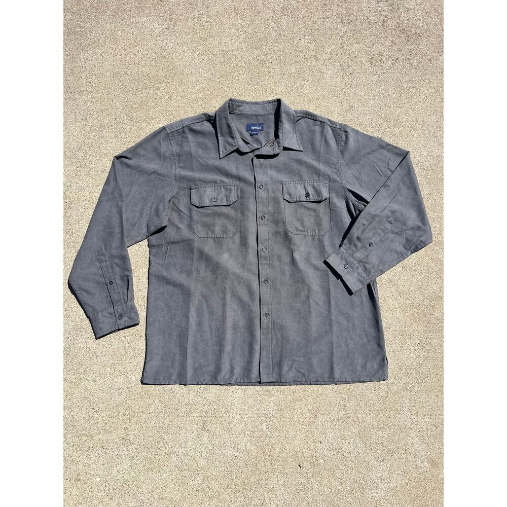Basic Editions Gray‎ Faux Suede Shirt XL Minimalist Quiet Luxury Elevated Basic
